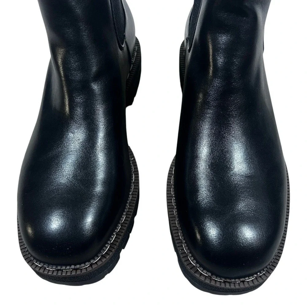 NWT Athlefit Chelsea Solid Ankle Boots Black Chunky Lug Sole Edgy Size 11